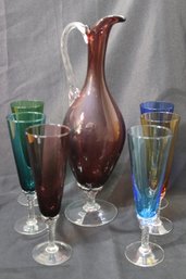 Colorful Glass Decanter And Glasses