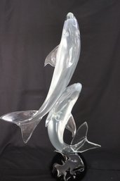 Superb Large Custom-made Murano Art Glass Nurse Sharks Signed By Artist. Overall Measurement, 22 X 34T