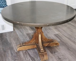 Restoration Hardware Dining Table With Metal Top & Industrial Style Riveted Border