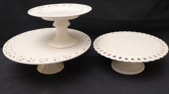 Three Godinger Co. Porcelain Footed Cake Stands With Pierced Rims.