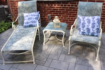 Wrought Aluminum Patio Furniture Includes A Lounge, Ottoman And Recliner Chair With Ottoman