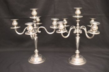 Pair Of 19 Th Century Style Metal 5 Arm Table Candelabra