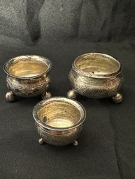 3 Russian Silver Footed Salt Dishes-marked 84, Dated