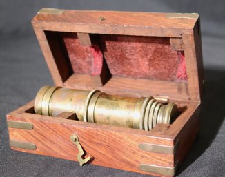 Antique Ross London Brass Telescopic Telescope In Original Wood Box