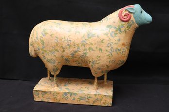 Whimsical Hand Painted Plaster Sheep Signed On Underside