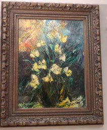 Floral Still Life Painting In An Ornate Carved Wood Frame Signed By The Artist Sirena