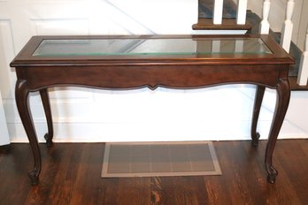 Traditional Style Console Table With Queen Anne Legs & Glass Top