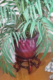 Large Stylish Planter With Stand And Faux Palm Plant As Pictured