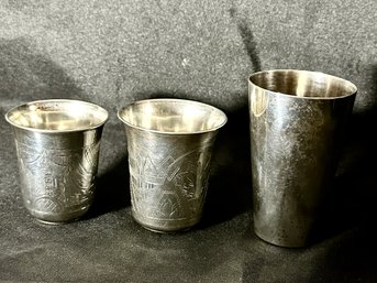 Russian Silver Lof Of Mixed Size Wine Cups-marked 84 (zolotniks)