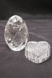 Waterford Crystal Heart Paperweight And Egg- Shaped Cut- Glass Paperweight.