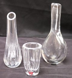 Three Crystal Vases Including Baccarat, Kosta, And Orrefors.