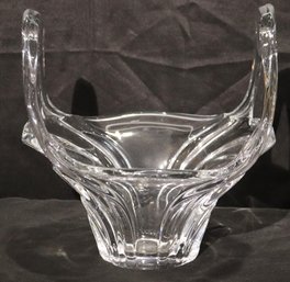 Vintage Vannes France Large Art Nouveau Crystal Centerpiece Double Handled Vase Basket