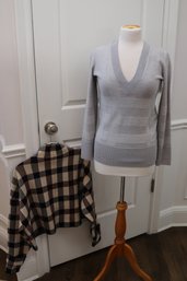 Burberry Gray V Neck Pullover London England Size XS And VVB Victoria Beckham Plaid Pattern Jacket
