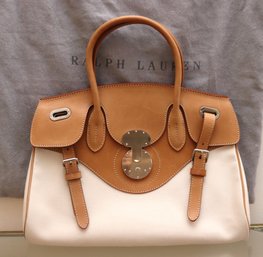 Ralph Lauren Ricky Leather Trim Linen Bag With Dust Pouch.