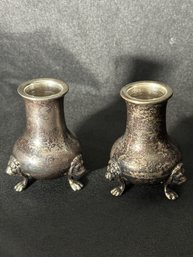 Sterling Silver Pair Of Footed Toothpick Holders-british/London