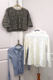 3 Pieces Include Anne Fontaine Paris Size 36/ S, Wool And Netting, Gold Metallic Thread And Other Lace, Je