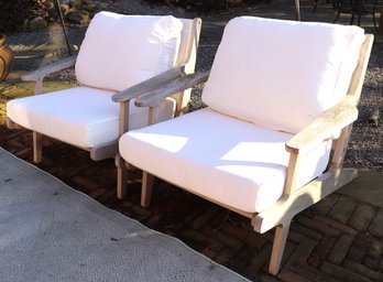 Pair MCM Style Modway Outdoor Armchairs With White Fabric Cushions