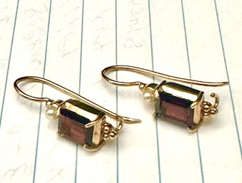 Sterling Silver Gold Tone Pair Of Garnet And Seed Pearl Earrings