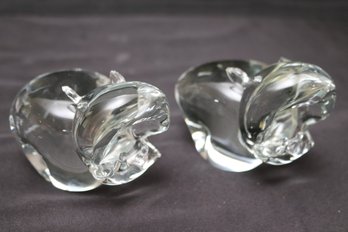 Two Rare Steuben Crystal Hippos With Open Mouths