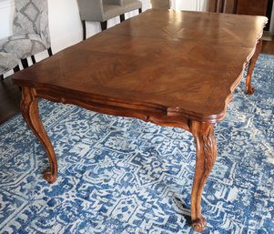 Louis XVI Style Oak Parquet Top Dining Table With 2 Leaves.
