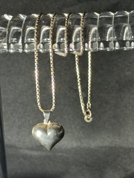 Sterling Silver 20 Inch Box Link Necklace With Sliding Heart Pendant