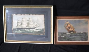 Set Of Framed Nautical Sail Ship Prints Including Montgomery Dawson And Portrait Of American Sail Ship