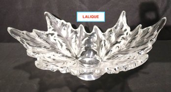 Vintage Lalique France Large Frosted And Molded Glass Leaf Centerpiece Bowl Approx. 18 Inches Long