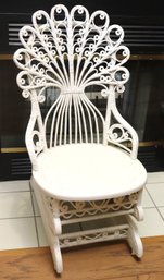 Small White Painted Victorian Platform Rocker With Peacock Shaped Back.
