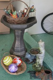 Plastic Bird Bath And Assorted Garden Ornaments, As Pictured