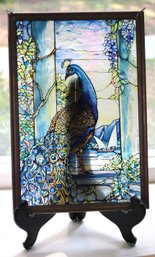 Glass Masters 1990 Louis C. Tiffany Made In USA, Stained Slag Glass Peacock Panel Sun Catcher Window Panel