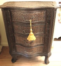 Rattan Covered 4 Drawer Cabinet With Handles.