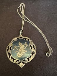 Sterling Silver 18 Inch Fine Necklace With Sterling And Enamel Pendant Of Siam Dancer.