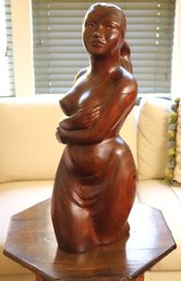 Tall Beautifully Detailed Wood Sculpture Of Seminude Woman. C. Stevens Artist