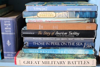 Vintage Books Including Lloyds Register Of American Yachts, Great Military Battles, The Sea, Towboat River,