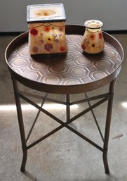 Cute Little Decorative Metal Accent Table Includes Bathroom Accessories