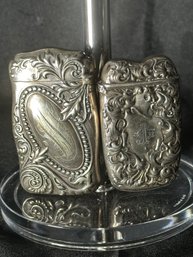 Sterling Silver Pair Of Fancy Antique Matchboxes