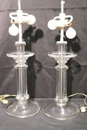 Pair Of Stylish Vintage Glass Table Lamps With 2 Lights