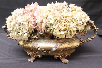 Art Nouveau Style Metal Planter Or Centerpiece With Handles.