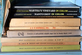 Vintage Books Including Marthas Vineyard And Nantucket, Boat Maintenance, List Of Lights And Marine Aids
