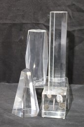 Decorative 2-piece Lucite Set Including 1968 Lucite Coin Cube And Crystal Prism