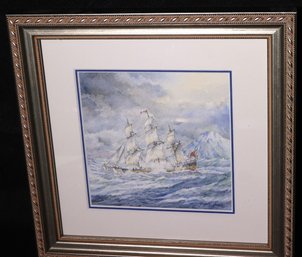 HMS Endeavor Rounds The Horn Watercolor Painting By Artist Yoko Gaydos