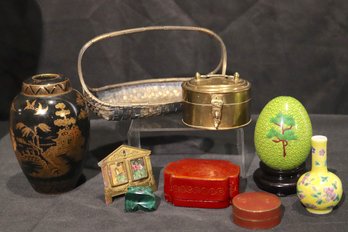 Assorted Asian Style Miniatures, Vase Is By Booths Made In England, Miniature Brass Box Made In India