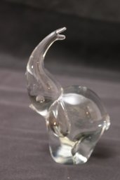 Vintage Signed Steuben Crystal Elephant With Upturned Trunk 6 Inches T