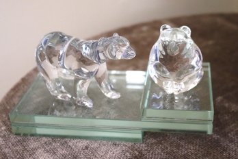 Steuben Glass Bear Shaped Hand Cooler And Glass Polar Bear.