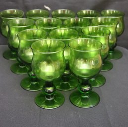 Lot Of 14 Emerald Green Tone Blown Wine Glasses