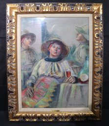 Flora B Giffuni PSA Sad Times Signed Pastel Artwork In A Carved Wood Frame Approx. 24 X 30 Inches