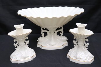 Large Lenox Pedestal Dish And Candlesticks