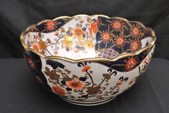 Large Japanese Hand Painted Imari Porcelain Bowl With Floral Motif