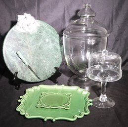 Home Decor Includes Marble Cheese Board, Large Glass Urn, Pastry Stand & Platter By Antheor