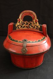 Antique Red Lacquered Chinese Wedding Basket